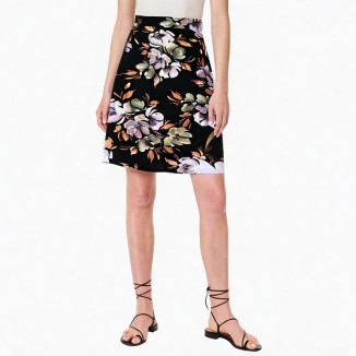 Printed versatile high-waisted loose elastic A-line skirt