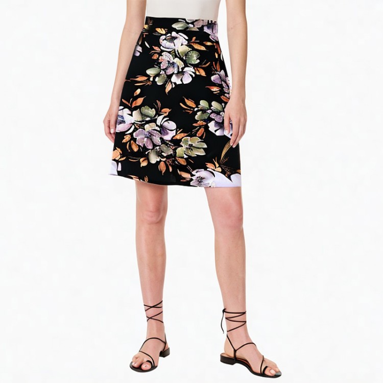 Printed versatile high-waisted loose elastic A-line skirt