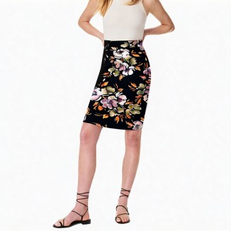 Fashion solid color printed skirt women's high waist skirt