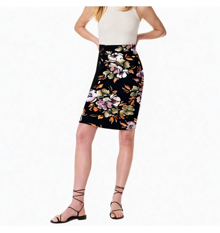 Fashion solid color printed skirt women's high waist skirt