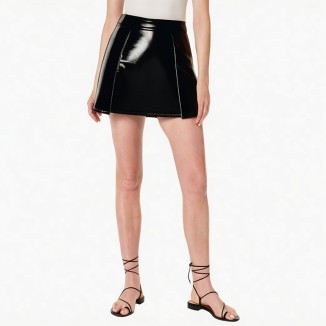 Full zip patent leather skirt Feminine latex shiny skirt