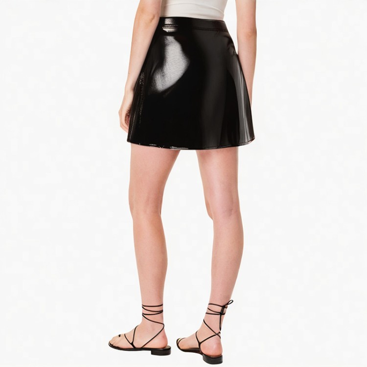 Full zip patent leather skirt Feminine latex shiny skirt