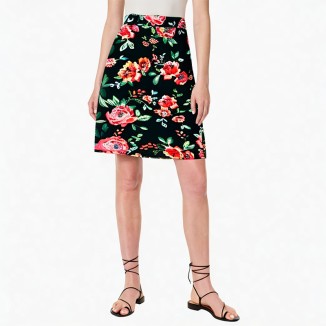 Fashion solid color printed skirt women's high waist skirt