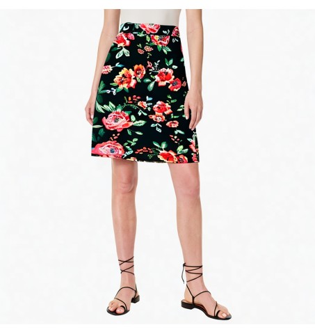 Fashion solid color printed skirt women's high waist skirt