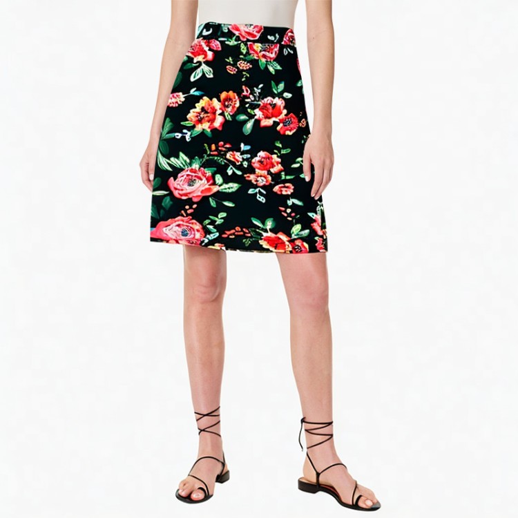Fashion solid color printed skirt women's high waist skirt