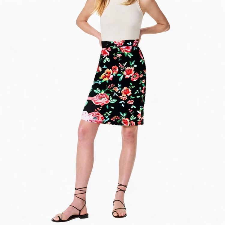 Fashion solid color printed skirt women's high waist skirt