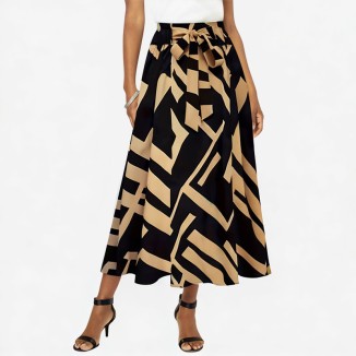 Fashionable color block elastic waist skirt elegant