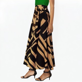 Fashionable color block elastic waist skirt elegant