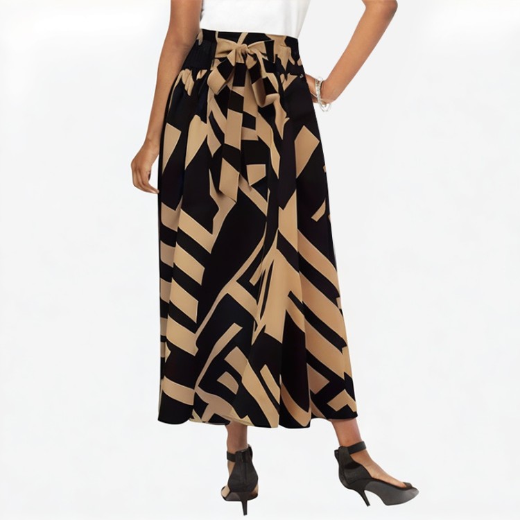 Fashionable color block elastic waist skirt elegant