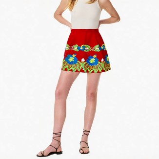 Printed short skirt elastic high waist long skirt