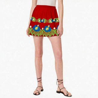 Printed short skirt elastic high waist long skirt