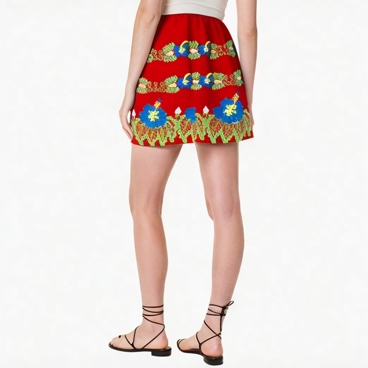 Printed short skirt elastic high waist long skirt