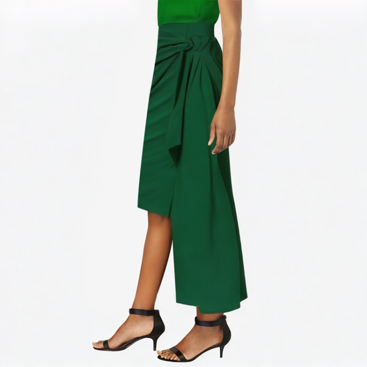 Green retro pleated skirt casual high waist skirt