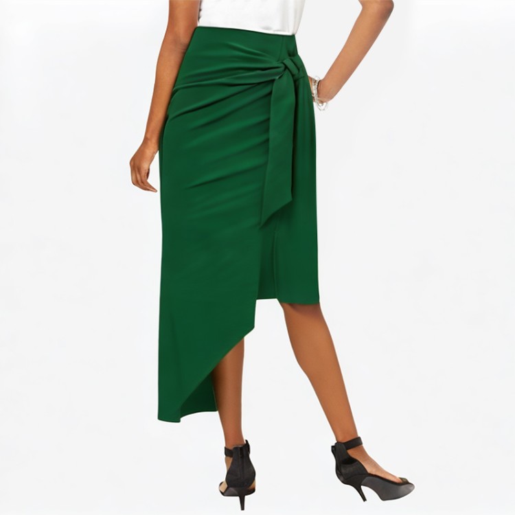 Green retro pleated skirt casual high waist skirt
