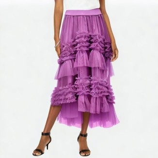 irregular fashionable and elegant pleated net skirt