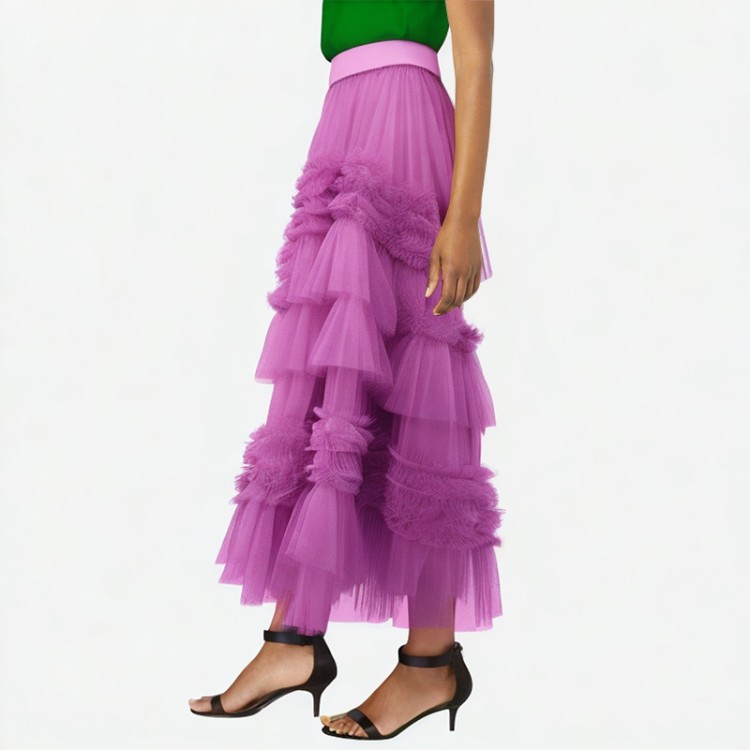 irregular fashionable and elegant pleated net skirt