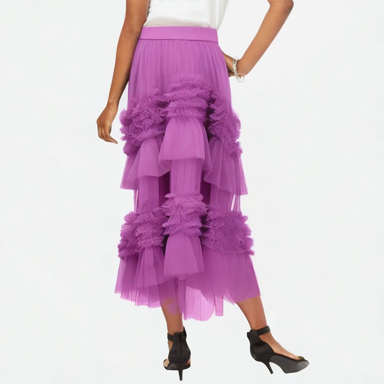 irregular fashionable and elegant pleated net skirt