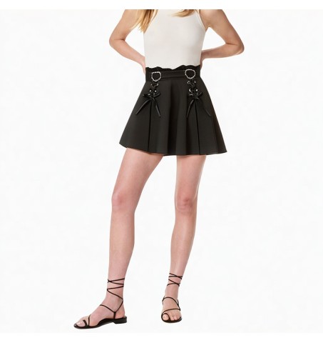 High_waist_contrast_color_mid-calf_plaid_lace_ball_long_skirt