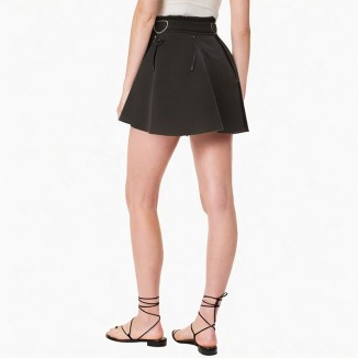 High_waist_contrast_color_mid-calf_plaid_lace_ball_long_skirt