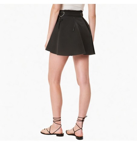 High_waist_contrast_color_mid-calf_plaid_lace_ball_long_skirt