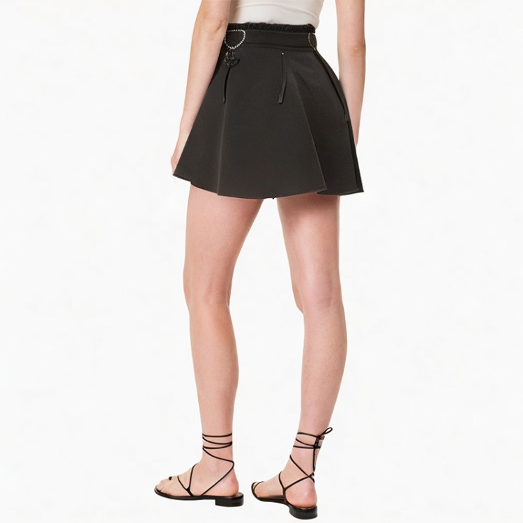 High_waist_contrast_color_mid-calf_plaid_lace_ball_long_skirt