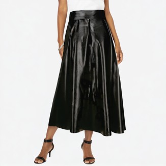 Black high-waist matte leather mini skirt