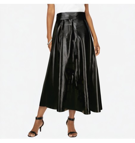 Black high-waist matte leather mini skirt