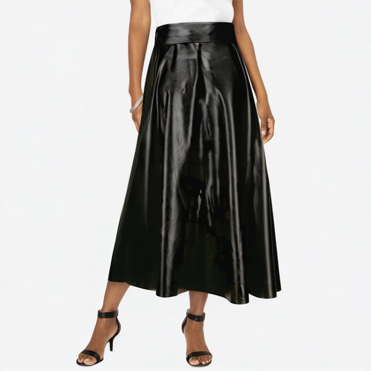 Black high-waist matte leather mini skirt