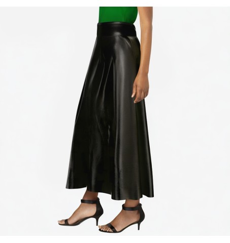 Black high-waist matte leather mini skirt