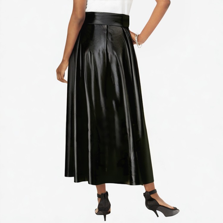 Black high-waist matte leather mini skirt