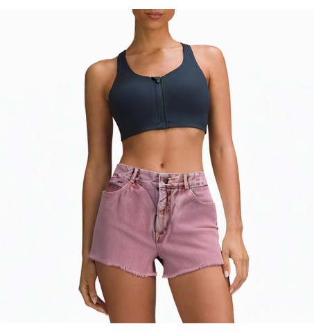 Pink retro drawstring breathable denim shorts