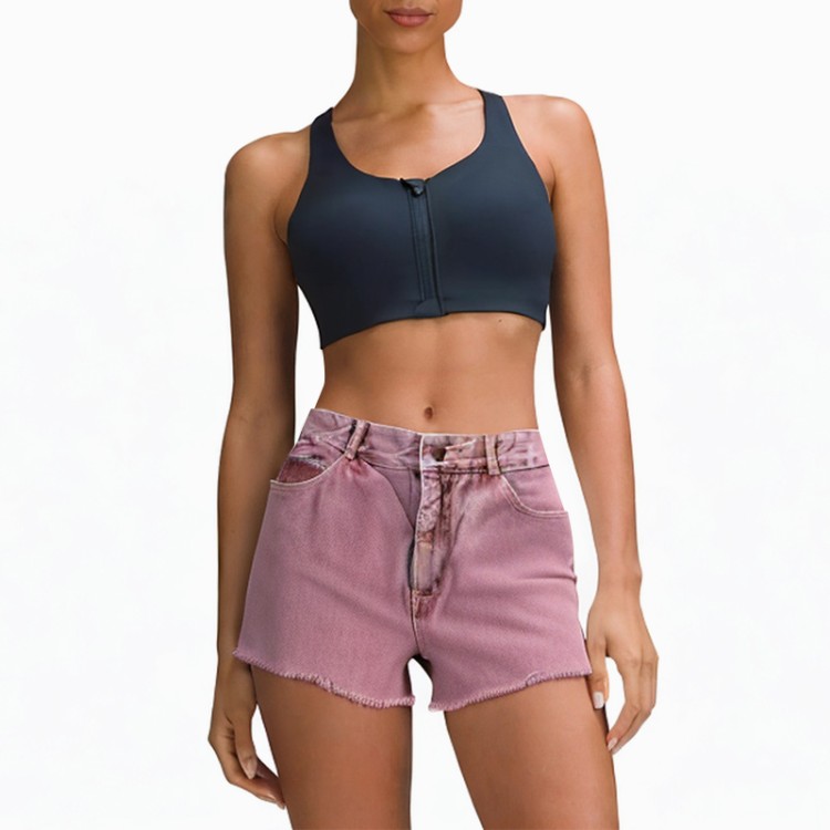 Pink retro drawstring breathable denim shorts