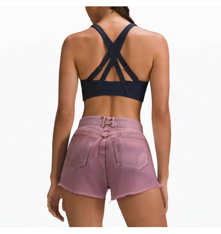Pink retro drawstring breathable denim shorts