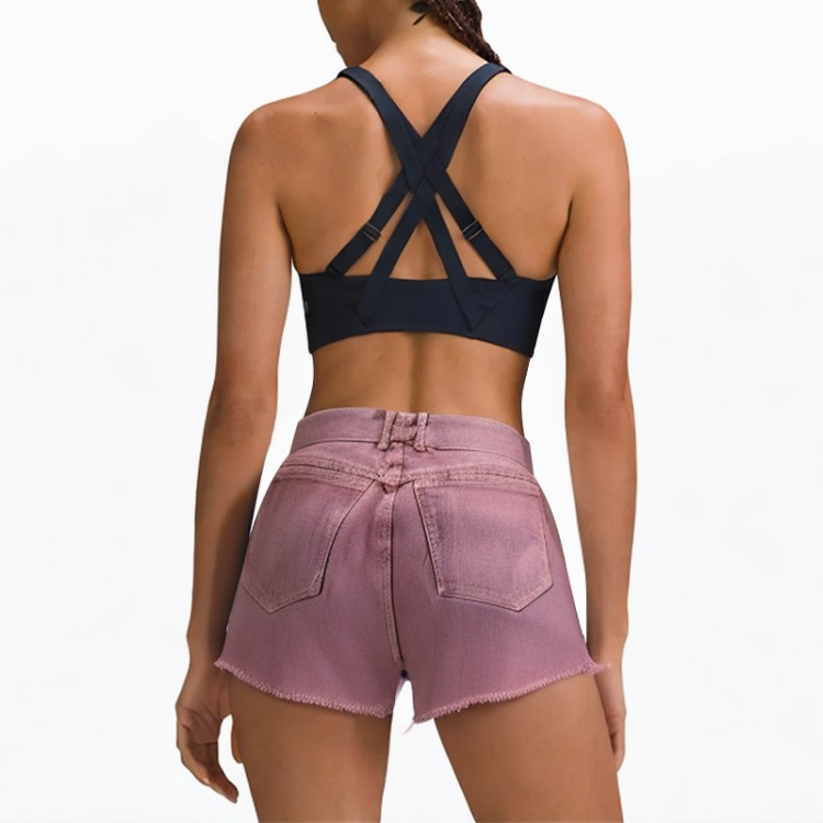 Pink retro drawstring breathable denim shorts
