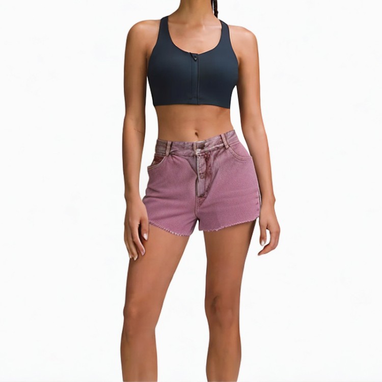 Pink retro drawstring breathable denim shorts