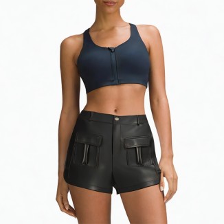 Black high-waisted leather shorts
