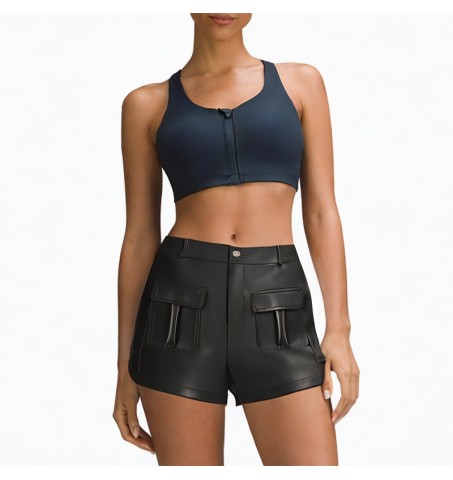 Black high-waisted leather shorts