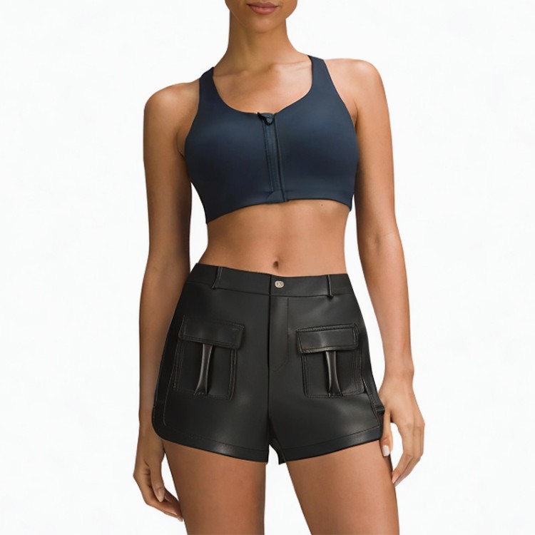 Black high-waisted leather shorts