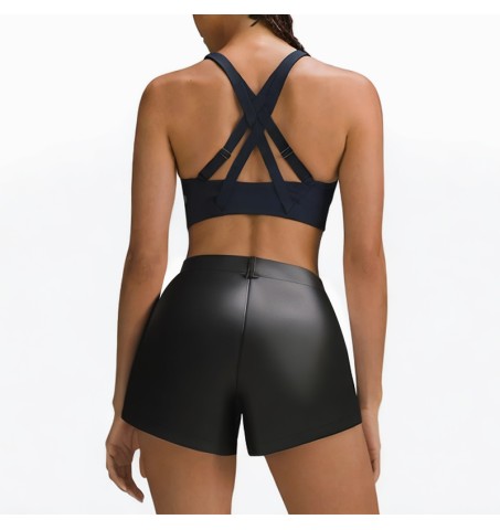Black high-waisted leather shorts