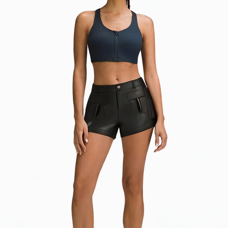 Black high-waisted leather shorts