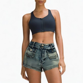 Fashion heavy washed distressed denim shorts