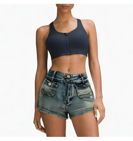 Fashion heavy washed distressed denim shorts