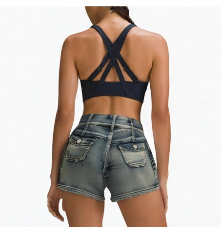 Fashion heavy washed distressed denim shorts