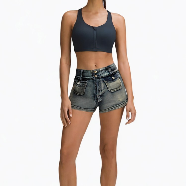 Fashion heavy washed distressed denim shorts