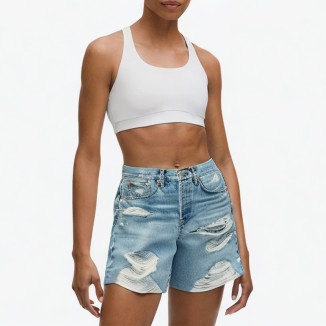 Breathable distressed retro denim shorts