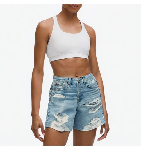 Breathable distressed retro denim shorts
