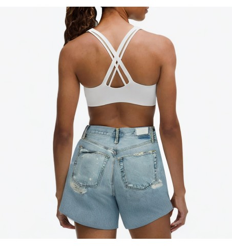 Breathable distressed retro denim shorts
