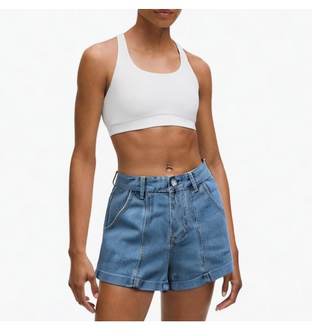 button high waist slim denim shorts