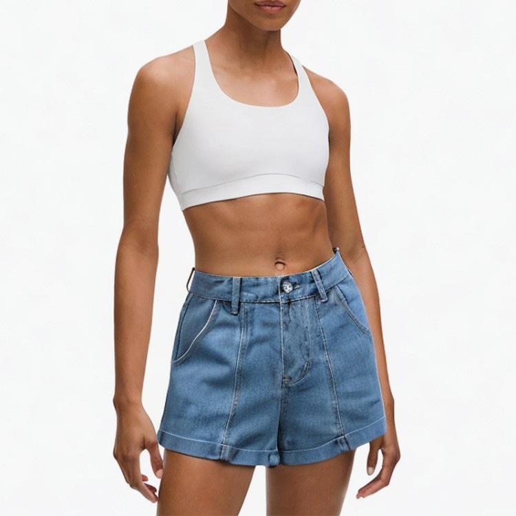 button high waist slim denim shorts