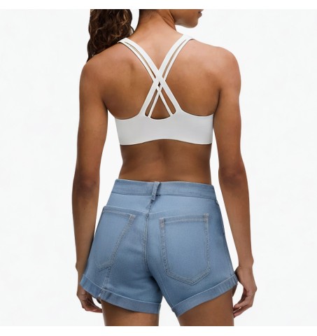 button high waist slim denim shorts